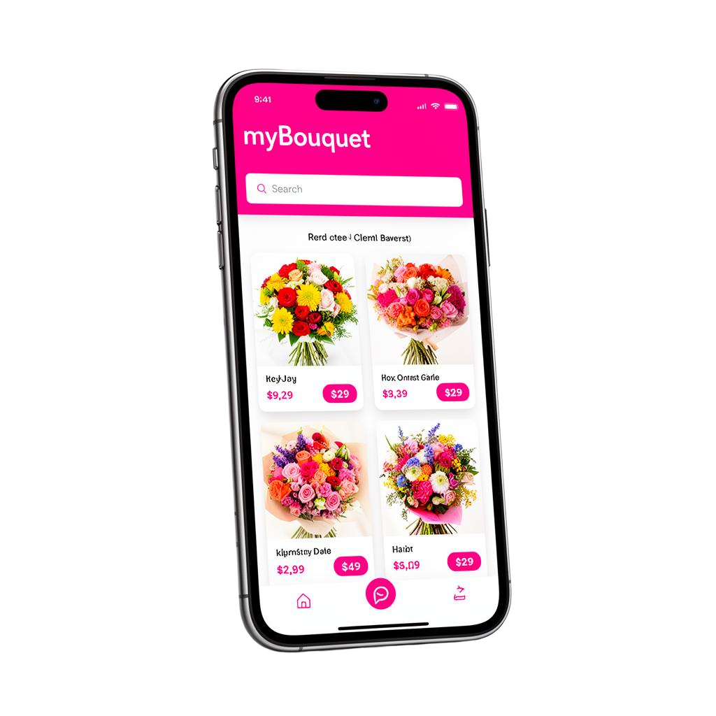 myBouquet app shown on a smartphone