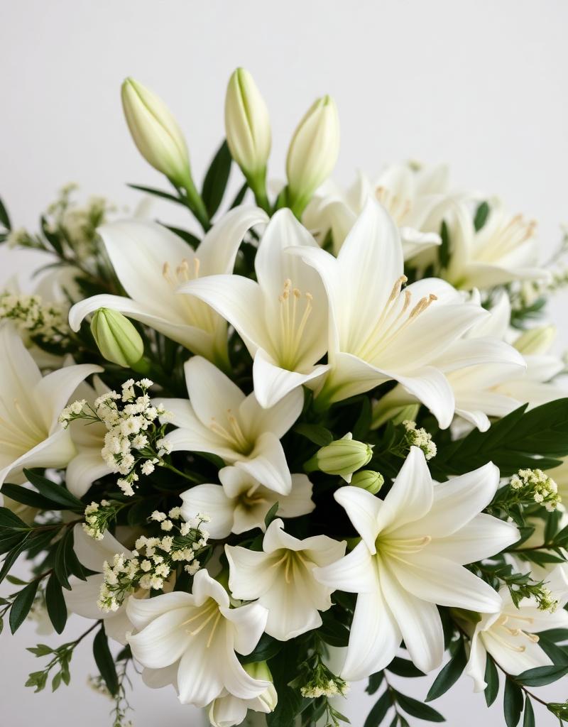 Serene white lily and sympathy floral tribute